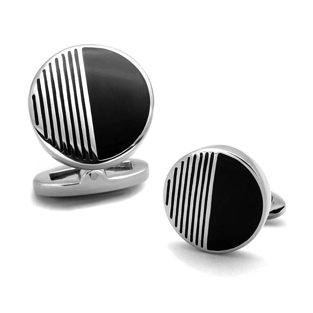 Men's Accessories - Cufflinks Men's Cufflinks - TK1654 - High polished (no plating) Stainless Steel Cufflink with Epoxy in Jet