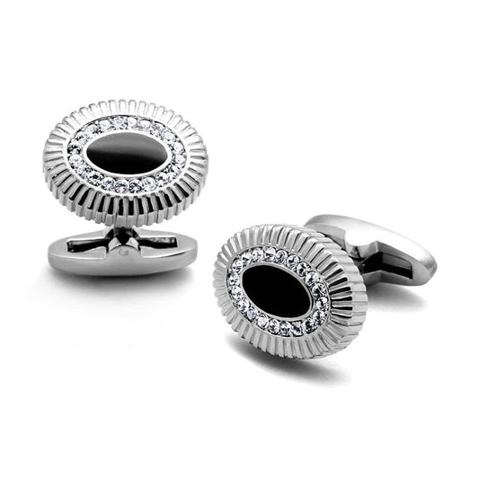 Men's Accessories - Cufflinks Men's Cufflinks - TK1656 - High polished (no plating) Stainless Steel Cufflink with Top Grade Crystal in Clear