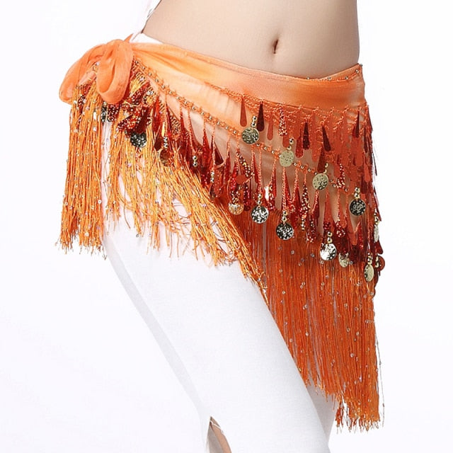 Teardrop Coins Fringe Wrap Elastic Base Hip Scarf