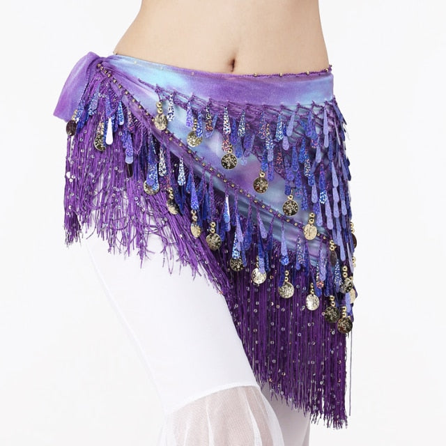 Teardrop Coins Fringe Wrap Elastic Base Hip Scarf