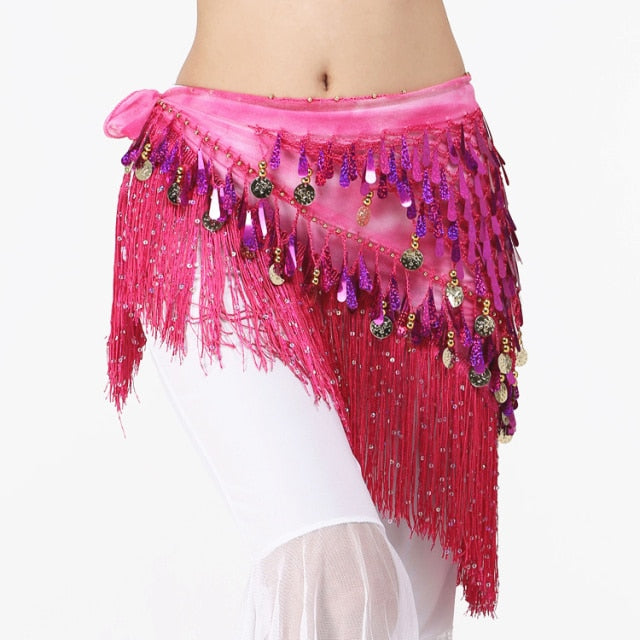 Teardrop Coins Fringe Wrap Elastic Base Hip Scarf