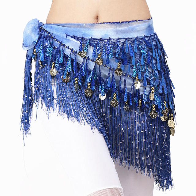 Teardrop Coins Fringe Wrap Elastic Base Hip Scarf