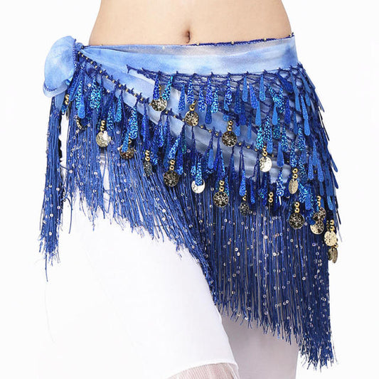 Teardrop Coins Fringe Wrap Elastic Base Hip Scarf