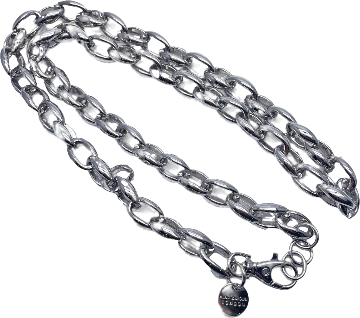 black & brown london Metallic Silver Chain Belt One Size