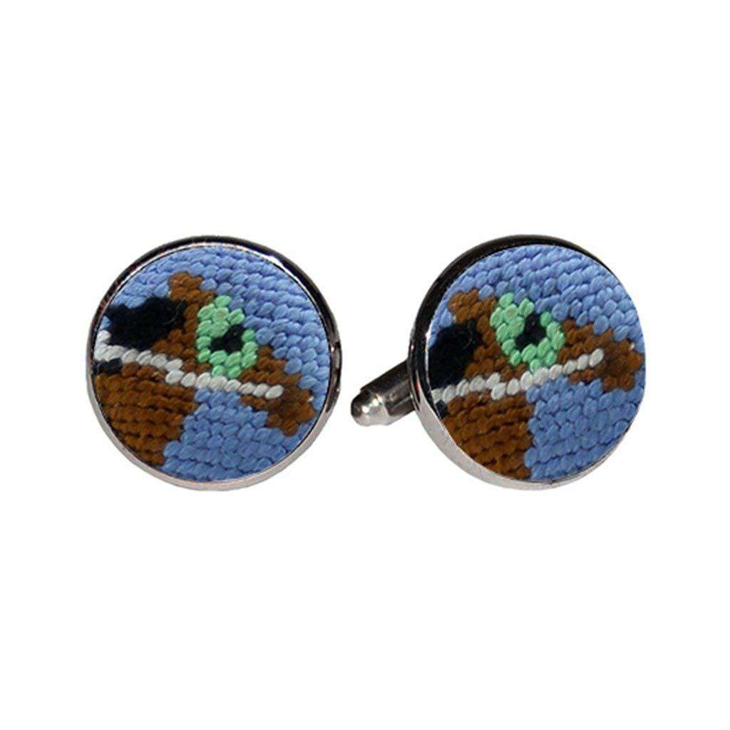 Derby Horse Needlepoint Cufflinks in Stream Blue by Smathers & Branson